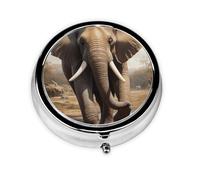 Round mini Pill Box WZYWHJ The Majestic Elephant Picture Small and Portable with partitions for Medicine Storage for Travel and Daily use