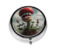 Round mini Pill Box WZYWHJ The Terrifying Piranha Plant Printing Small and Portable with partitions for Medicine Storage for Travel and Daily use