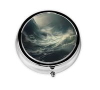 Round mini Pill Box WZYWHJ The Turbulent sea Surface Printing Small and Portable with partitions for Medicine Storage for Travel and Daily use