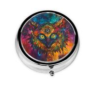 Round mini Pill Box WZYWHJ Tie-Dyed cat Head Totem Picture Small and Portable with partitions for Medicine Storage for Travel and Daily use