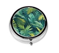 Round mini Pill Box WZYWHJ Tropical Palm Leaves Pattern Small and Portable with partitions for Medicine Storage for Travel and Daily use