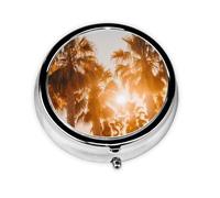 Round mini Pill Box WZYWHJ Tropical Palm Trees Picture Small and Portable with partitions for Medicine Storage for Travel and Daily use
