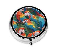 Round mini Pill Box WZYWHJ Tropical Parrot Flock Pattern Small and Portable with partitions for Medicine Storage for Travel and Daily use