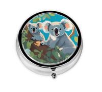 Round mini Pill Box WZYWHJ Two Happy Koalas Printing Small and Portable with partitions for Medicine Storage for Travel and Daily use