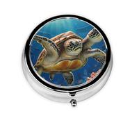Round mini Pill Box WZYWHJ Two-Headed Turtle Pattern Small and Portable with partitions for Medicine Storage for Travel and Daily use