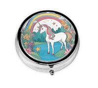 Round mini Pill Box WZYWHJ Unicorns by The River Pattern Small and Portable with partitions for Medicine Storage for Travel and Daily use