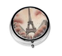Round mini Pill Box WZYWHJ Warm Iron Tower Pattern Small and Portable with partitions for Medicine Storage for Travel and Daily use