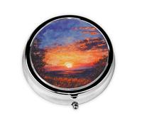Round mini Pill Box WZYWHJ Watch The Fields and The Sunset Printing Small and Portable with partitions for Medicine Storage for Travel and Daily use