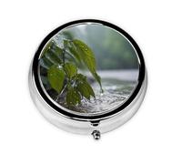 Round mini Pill Box WZYWHJ Water After rain Printing Small and Portable with partitions for Medicine Storage for Travel and Daily use