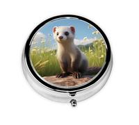 Round mini Pill Box WZYWHJ Wildlife Ferret Pattern Small and Portable with partitions for Medicine Storage for Travel and Daily use