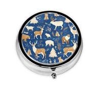 Round mini Pill Box WZYWHJ Wildlife Hunting Deer Bear elk Picture Small and Portable with partitions for Medicine Storage for Travel and Daily use