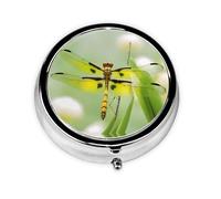 Round mini Pill Box WZYWHJ Yellow Dragonfly Pattern Small and Portable with partitions for Medicine Storage for Travel and Daily use