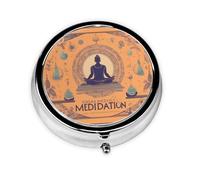 Round mini Pill Box WZYWHJ Yoga Meditation Prints Small and Portable with partitions for Medicine Storage for Travel and Daily use