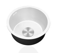 Round Mini Stainless Steel Sink 32cm Small Kitchen Sink with Drainer & Overflow White Single Bowl for Campervan Bar Undermount & Topmount Installation