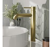 Round Minimalist Tall Mono Basin Mixer Tap - Brushed Brass