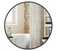 Round Mirror, 40.7 cm Bathroom Mirror for Wall, Metal Frame, Easy to Install, Modern Wall Mirror for Bathroom, Living Room,Entryway,Ink Black