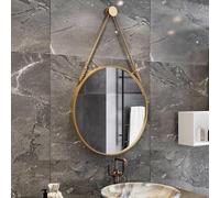 Round Mirror, Decorative Circle Mirror with Hanging Rope, Farmhouse Style Metal Mirror for Bathroom, Bedroom, Living Room, Entryway, 70cm Diameter