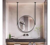 Round Mirror For Ceiling Hanging, Makeup Shower Vanity Mirror Large Circle Wall Mirror with Ceiling-mounted Double Booms, Black Metal Framed Decorative Hanging Mirror ( Size : Diameter-60CM/23.6INCH )