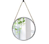 Round Mirror Wall Hanging Jute Rope Industrial Metal Frame Distressed Silver Home Décor 47cm Diameter, Livingroom, Bedroom, Bathroom, Hallway