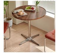 Round Modern Solid Wood Dining Table With Crossed Metal Base, Brown Wood Small Table Dining Furniture For Office Small Coffee Table For 2-4 Living Room, Bar, Circle Bistro Tables(Size:60x77cm,Color:B)