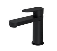 Balterly Bathroom Sink Taps, Mono Basin Mixer Tap with Push Button Waste, Single Lever Temperature Control Bathroom Tap, Round Body, Flat Rounded Tip Spout Basin Taps - 50 x 166 x 149mm (Matt Black)