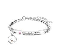 Round Mountain Mustard Seed Pendant Bracelet, Stainless Steel Plate Engraved "Faith as Small Mustard Seed can Move Mountains" Religious Jewelry for His Her Valentine's Day Gift, adjustable, Stainless
