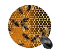Round Mouse Mat Bees on Hive Personalized Mouse Pad Small Non-Slip Rubber Gaming Pads Office Home