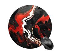 Round Mouse Mat Black And Red Marble Desk Pad Durable Comfortable Washable Writing Mat, For Office, Laptop, Computer, Travel, 20cm