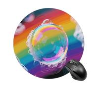 Round Mouse Mat Bubble Soap Rainbow Gaming Mouse Pad Stitched Edges Decor Small Writing Mat, For Office, Laptop, Travel, Home, 20cm