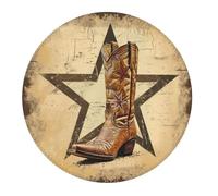 Round Mouse Mat Cowboy Boots Star Rustic Western Texas Brown Vintage Computer Mouse Pad Durable Comfortable Small Writing Mat, For Computer, Work, Laptop, Study, 20cm