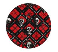 Round Mouse Mat Fun Skulls Death Bones Lattice Red Computer Mouse Pad Portable Durable Washable Table Mat, For Computer, Office, Travel, Work, 20cm