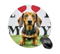 Round Mouse Mat I Love My Dog Dachshunds Computer Mouse Pad Durable Comfortable With Non-Slip Rubber Base Writing Mat, For Laptop, Office, Study, Desk, 20cm