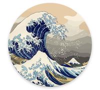Round Mouse Mat The Great Wave Off Kanagawa Gaming Mouse Pad Stitched Edges Durable Comfortable Table Mat, For Work, Office, Computer, Laptop, 20cm