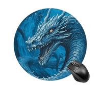 Round Mouse Pad 7.8 Inch, Non-Slip Rubber Base Portable Mouse Mat Waterproof Durable Gaming Mousepads Mini Travel Dragon Cool Blue Mousepad for Office Home Computer