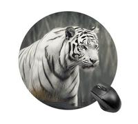 Round Mouse Pad 7.8 Inch, Non-Slip Rubber Base Portable Mouse Mat Waterproof Durable Gaming Mousepads Mini Travel White Tiger Mousepad for Office Home Computer