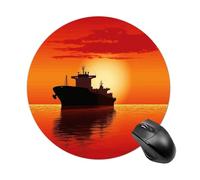 Round Mouse Pad 7.8 Inch, Non-Slip Rubber Base Portable Mouse Mat Waterproof Durable Gaming Mousepads Mini Travel The Tanker Ship on Red Sunrise Mousepad for Office Home Computer