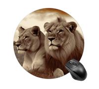 Round Mouse Pad 7.8 Inch, Non-Slip Rubber Base Portable Mouse Mat Waterproof Durable Gaming Mousepads Mini Travel African Lion and Lioness Mousepad for Office Home Computer