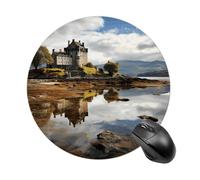 Round Mouse Pad 7.8 Inch, Non-Slip Rubber Base Portable Mouse Mat Waterproof Durable Gaming Mousepads Mini Travel Scotland Castle Water Lake Scottish Mousepad for Office Home Computer
