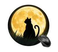 Round Mouse Pad, 7.8 Inch Non-Slip Rubber Gaming & Office Mouse Mat, Full Moon Cat Sit in Grass Field Mousepad Smooth Control for PC Laptop, Waterproof & Portable Design