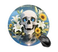 Round Mouse Pad, 7.8 Inch Non-Slip Rubber Gaming & Office Mouse Mat, Human Skull Flowers Leaves Mousepad Smooth Control for PC Laptop, Waterproof & Portable Design