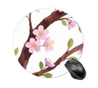 Round Mouse Pad, 7.8 Inch Non-Slip Rubber Gaming & Office Mouse Mat, Pink Sakura Branch Mousepad Smooth Control for PC Laptop, Waterproof & Portable Design