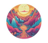 Round Mouse Pad 8 x 8 Inch, Abstract Painting Of Mountains Rivers And The Moon Mousepad for Laptop Gaming, Washable Desktop Protection Mouse Mat with Non-Slip Rubber Base