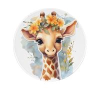 Round Mouse Pad 8 x 8 Inch, Beautiful Giraffe With Flowers Funny Cartoon Print Mousepad for Laptop Gaming, Washable Desktop Protection Mouse Mat with Non-Slip Rubber Base