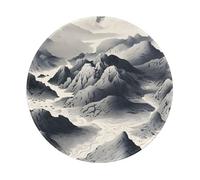 Round Mouse Pad 8 x 8 Inch, Black And White Landscape Of Mountains And Rivers Mousepad for Laptop Gaming, Washable Desktop Protection Mouse Mat with Non-Slip Rubber Base