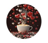 Round Mouse Pad 8 x 8 Inch, Coffee Cup Love Hearts Romantic Valentine'S Day Theme Mousepad for Laptop Gaming, Washable Desktop Protection Mouse Mat with Non-Slip Rubber Base