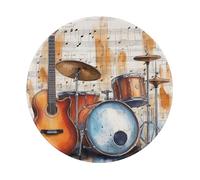 Round Mouse Pad 8 x 8 Inch, Guitar Drum Musical Notes Musical Instrument Mousepad for Laptop Gaming, Washable Desktop Protection Mouse Mat with Non-Slip Rubber Base