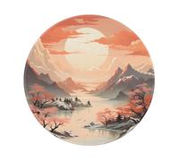 Round Mouse Pad 8 x 8 Inch, Japanese Style Mountain River Pink Painting Mousepad for Laptop Gaming, Washable Desktop Protection Mouse Mat with Non-Slip Rubber Base