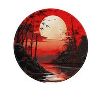 Round Mouse Pad 8 x 8 Inch, Japanese Style Red Sunrise Bamboo Mousepad for Laptop Gaming, Washable Desktop Protection Mouse Mat with Non-Slip Rubber Base