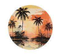 Round Mouse Pad 8 x 8 Inch, Seaside Sunset Landscape Art Oil Painting Mousepad for Laptop Gaming, Washable Desktop Protection Mouse Mat with Non-Slip Rubber Base