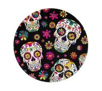 Round Mouse Pad 8 x 8 Inch, Sugar Skull Halloween Skeleton Floral Day Of The Dead Mousepad for Laptop Gaming, Washable Desktop Protection Mouse Mat with Non-Slip Rubber Base